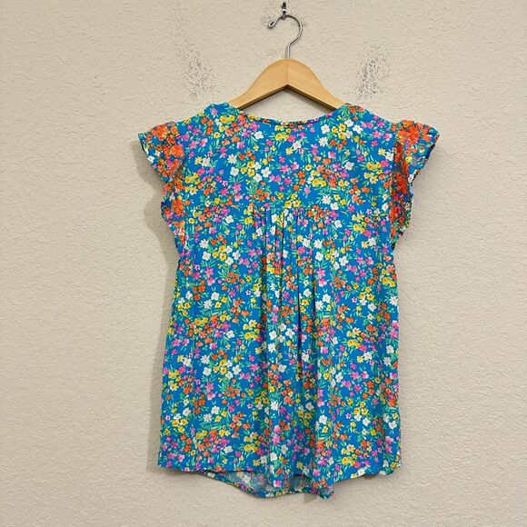 SAVANNA JANE Embroidered Babydoll Top Blue Floral Flutter Sleeve Boho - Picture 4 of 7